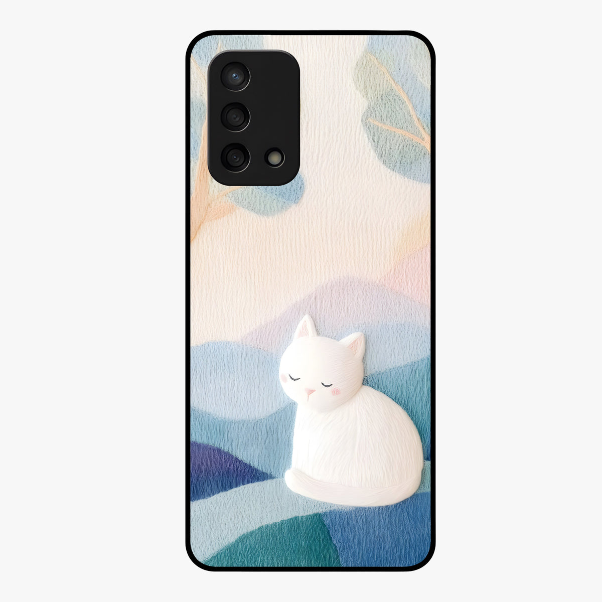 Cotton Dream Cat Glass Case showing flat back view with soft dreamy cat artwork and glossy glass finish.