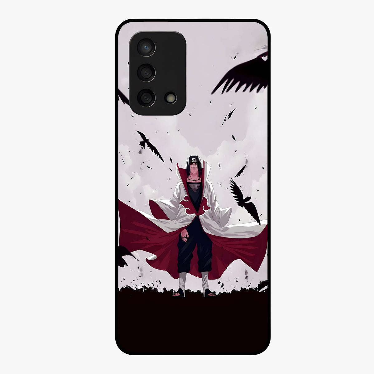 Crimson Crow Ascension Glass Case showing flat back view with mystical crow artwork and glossy glass finish.