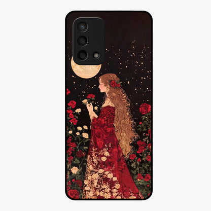 Crimson Dreams Glass Case showing flat back view with dreamy crimson artwork and glossy glass finish.