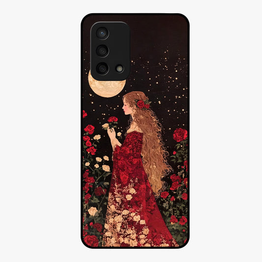 Crimson Dreams Glass Case showing flat back view with dreamy crimson artwork and glossy glass finish.