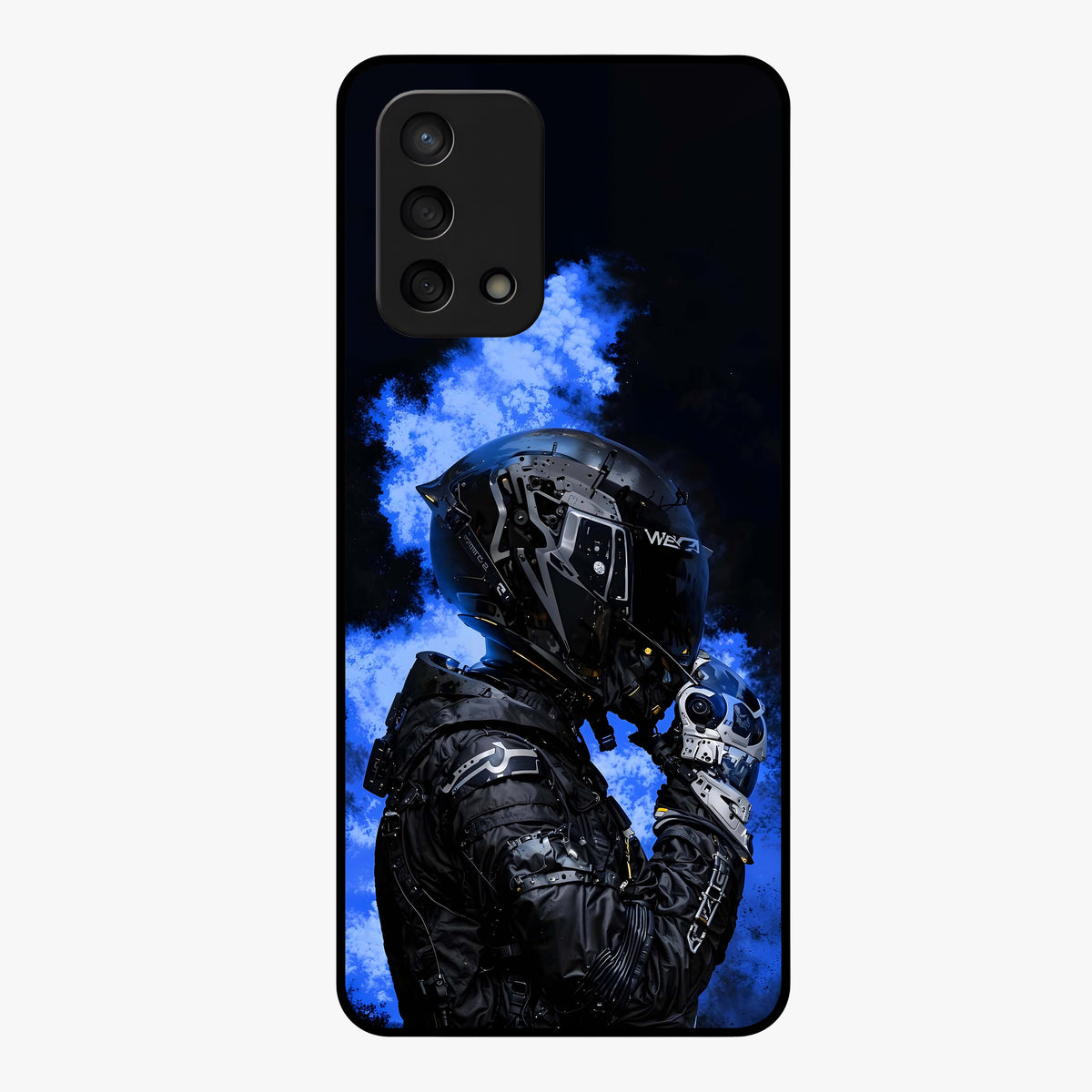 Cyber Sentinel Protocol Glass Case showing flat back view with futuristic cyber themed artwork and glossy glass finish.