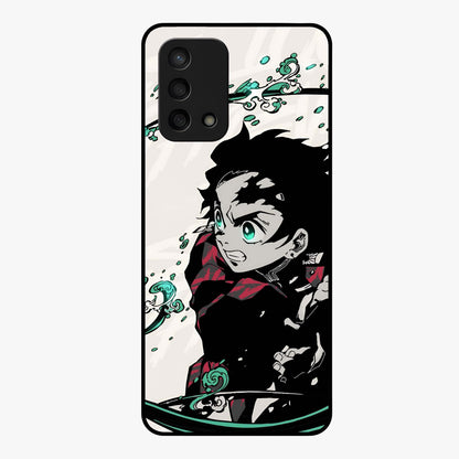 Demon Slayer Glass Case showing flat back view with bold anime inspired artwork and glossy glass finish.