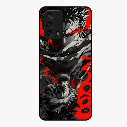 Demon Sword Resolve Glass Case showing flat back view with fierce sword warrior artwork and glossy glass finish.