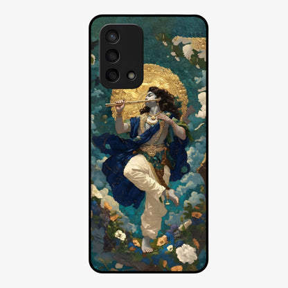 Divine Krishna Art Glass Case showing flat back view with Lord Krishna artwork and glossy glass finish.