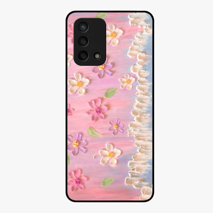 Dreamy Painted Garden Glass Case showing flat back view with artistic painted floral garden artwork and glossy glass finish.