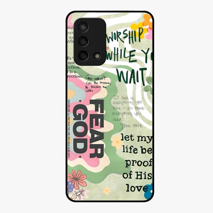 Faith Over Fear Glass Case showing flat back view with motivational typography artwork and glossy glass finish.