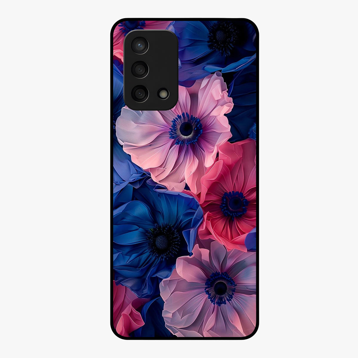Flower Paper Art Pattern Glass Case showing flat back view with paper cut style floral artwork and glossy glass finish.
