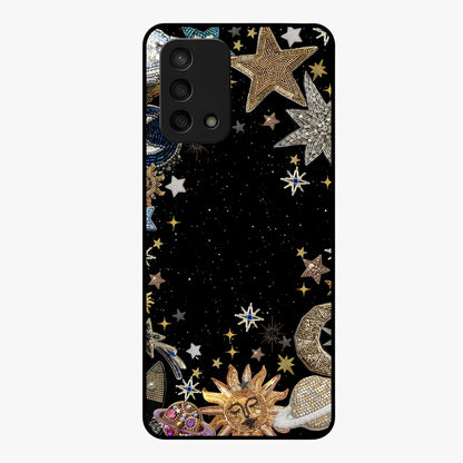 Galactic Jewel Stars Glass Case showing flat back view with sparkling star jewel artwork and glossy glass finish.