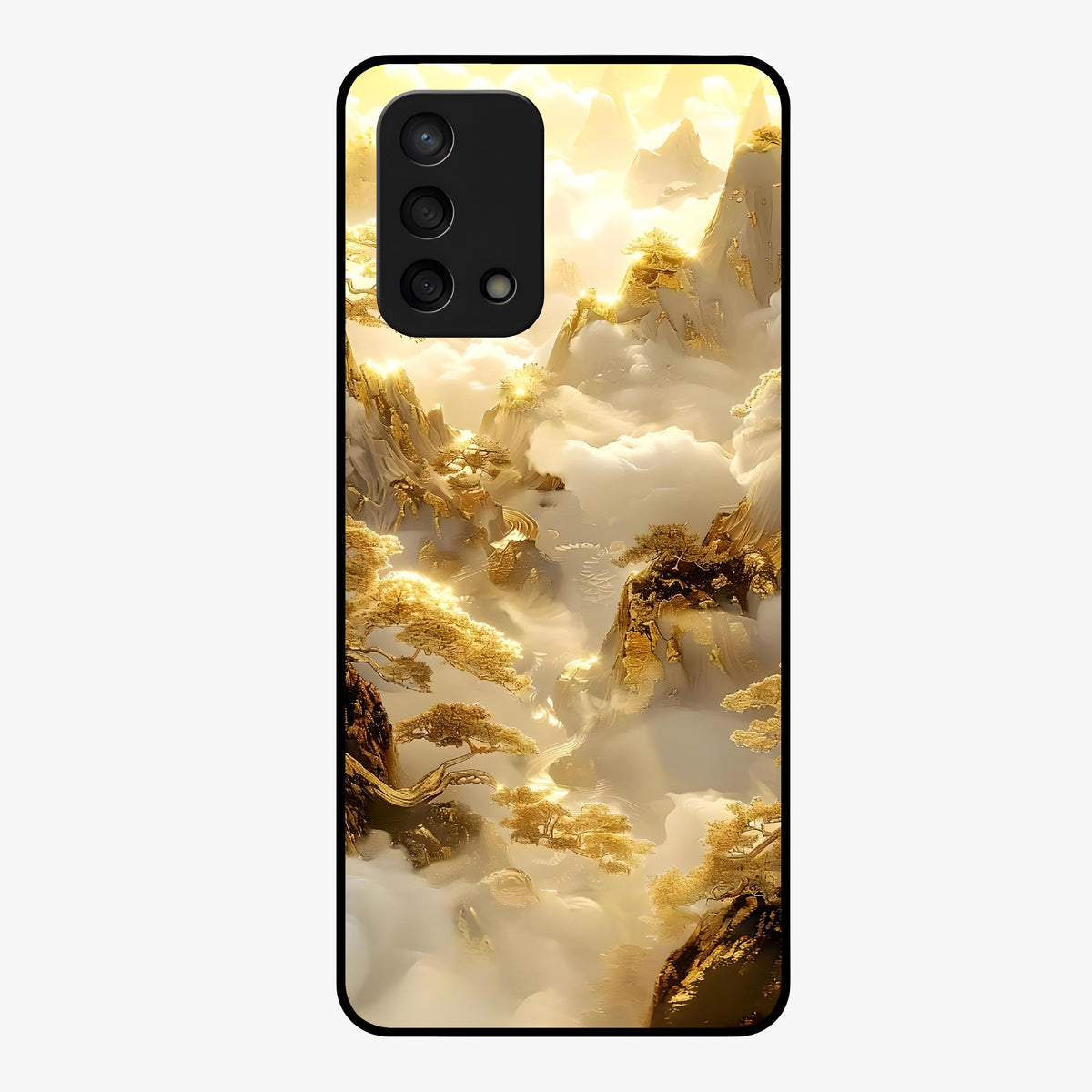 Gates Of Illumination Glass Case showing flat back view with mystical illuminated gate artwork and glossy glass finish.