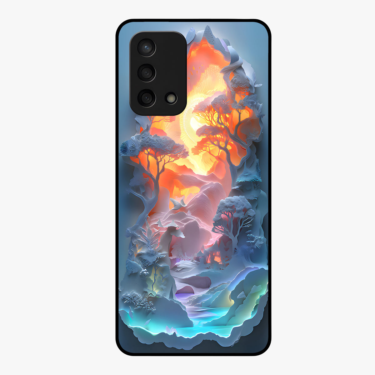 Glow Forest Portal Glass Case showing flat back view with glowing forest portal artwork and glossy glass finish.