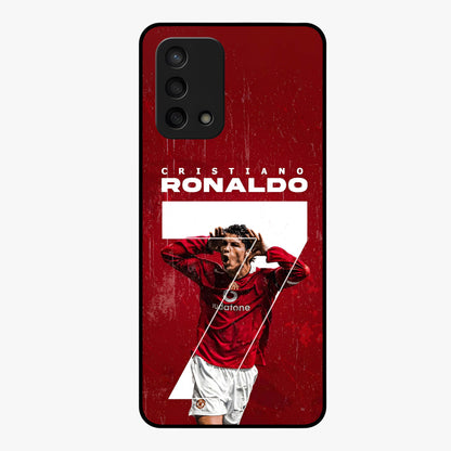 Goal Celebration Legacy Glass Case showing flat back view with football celebration inspired artwork and glossy glass finish.