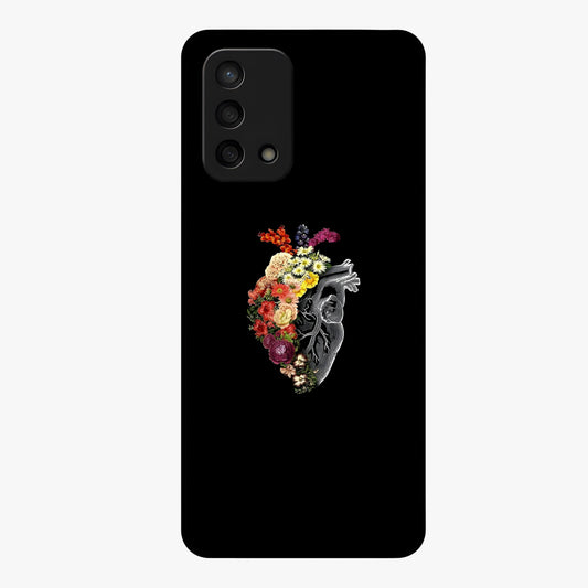Heart With Flowers Glass Case showing flat back view with heart shaped floral artwork and glossy glass finish.