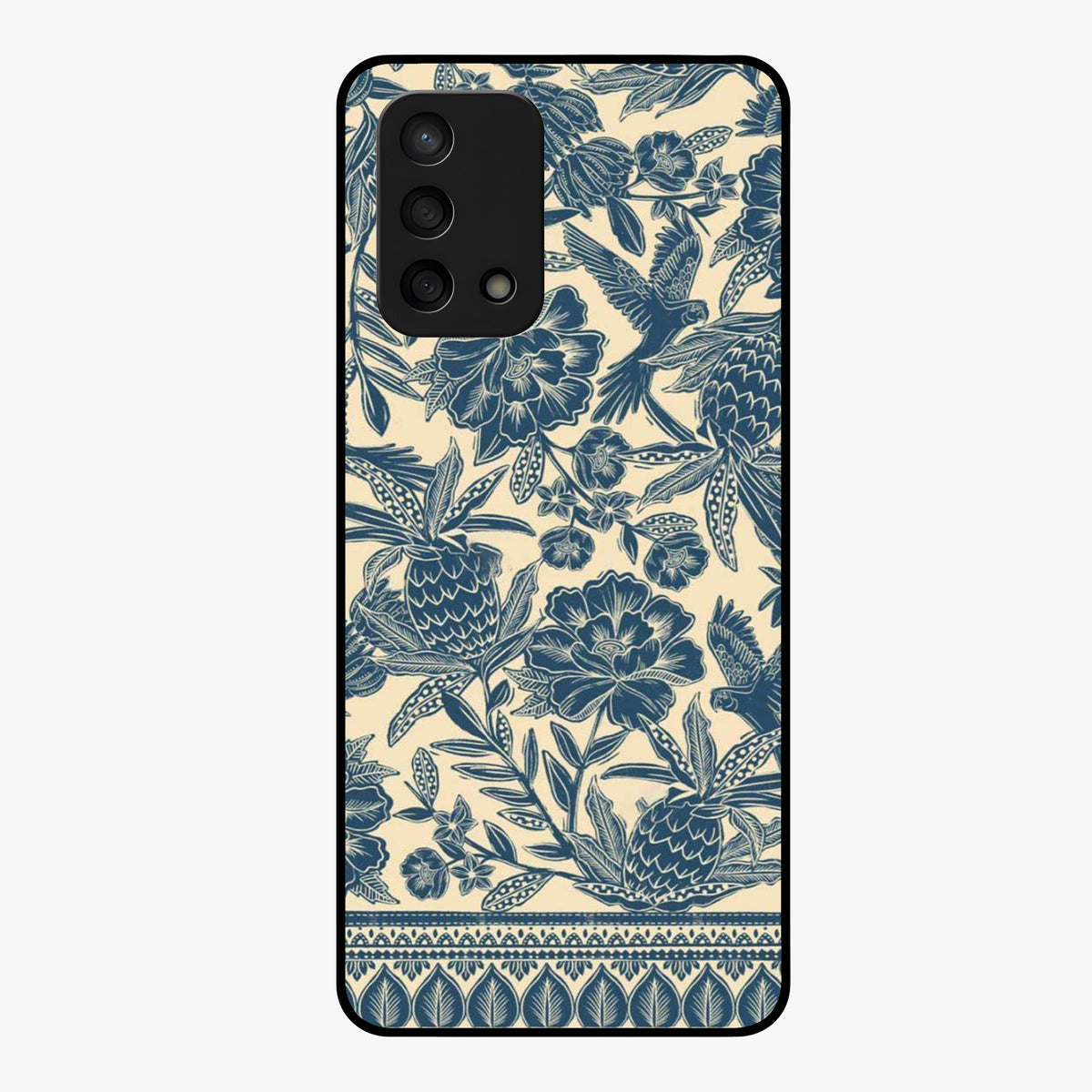 Heirloom Wild Bloom Glass Case showing flat back view with vintage inspired wild flower artwork and glossy glass finish.