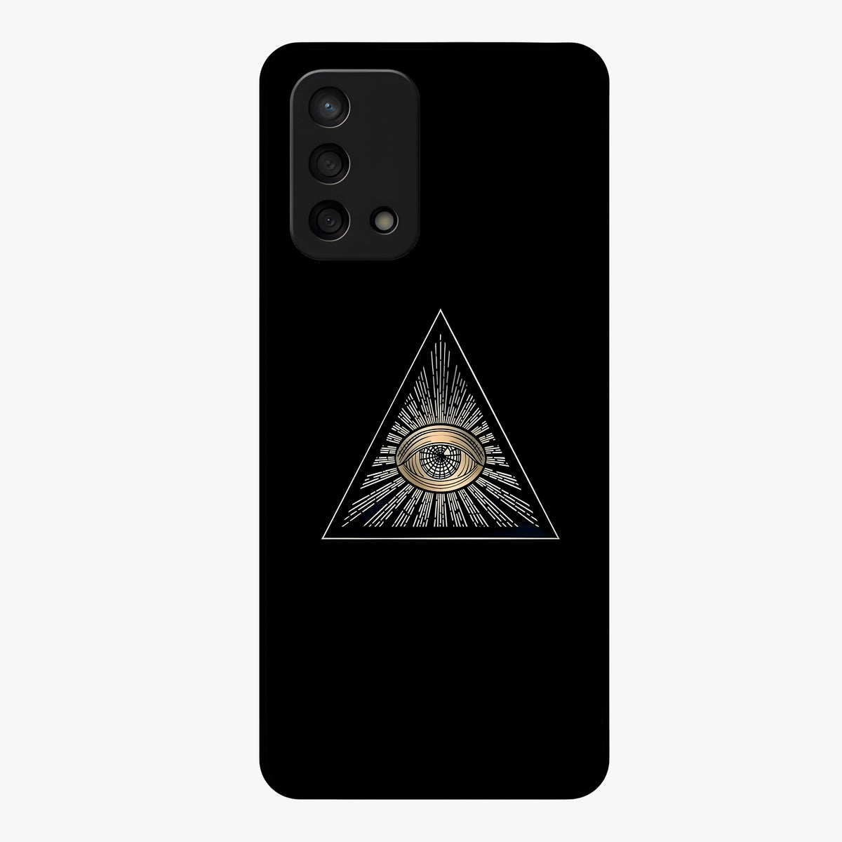 Illuminati Evil Glass Case showing flat back view with mysterious illuminati symbol artwork and glossy glass finish.