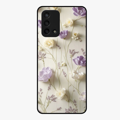 Lilac Breeze Harmony Glass Case showing flat back view with soft lilac themed artwork and glossy glass finish.