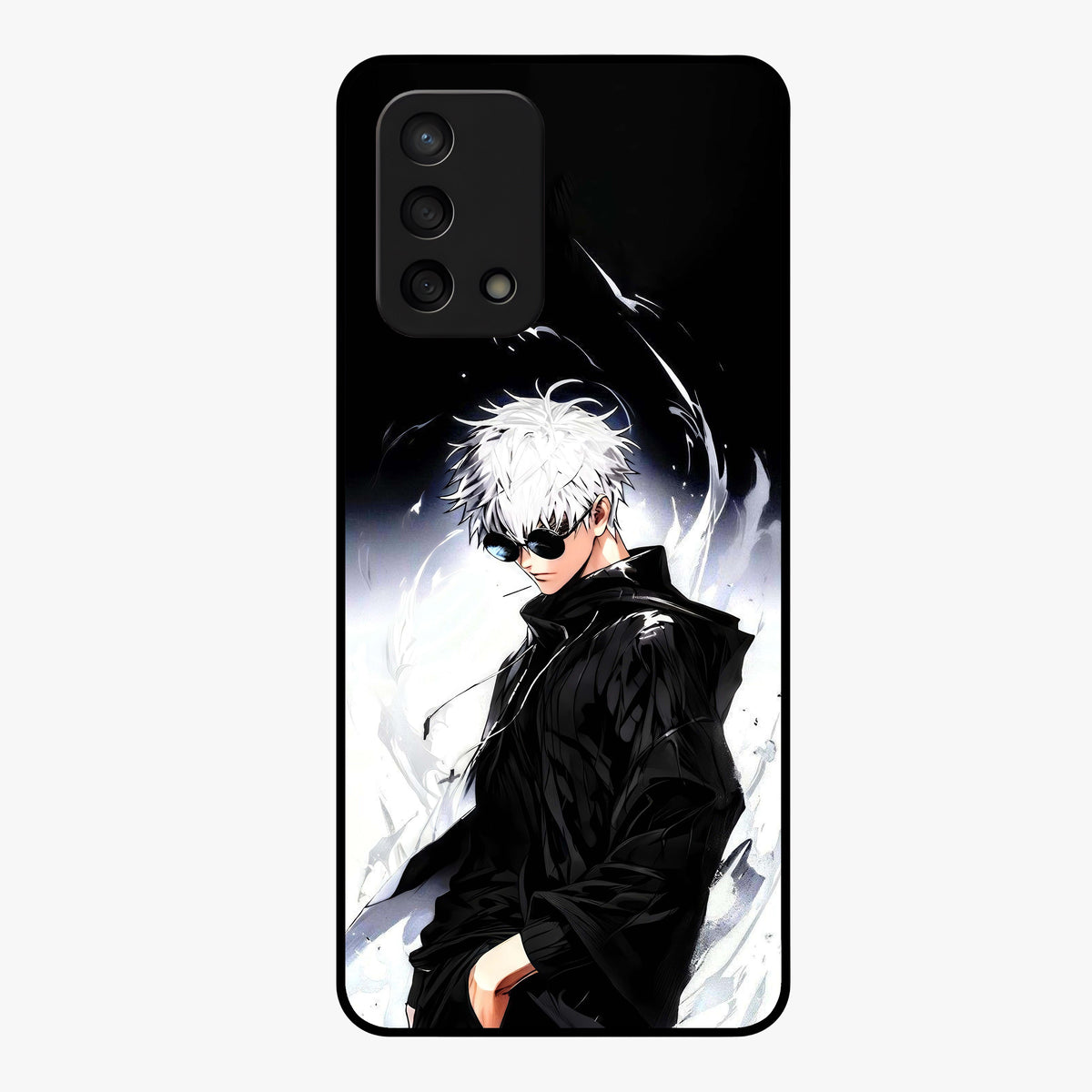 Limitless Shadow King Glass Case showing flat back view with powerful shadow warrior artwork and glossy glass finish.