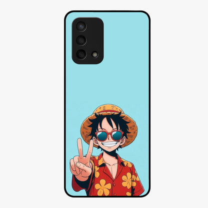 Luffy Summer Anime Vibe Glass Case showing flat back view with vibrant anime character artwork and glossy glass finish.