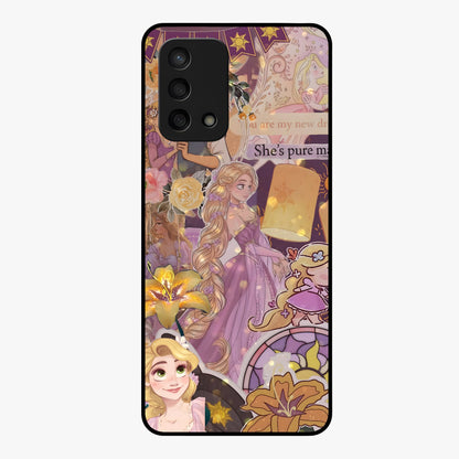 Magical Tangled Dream Glass Case showing flat back view with dreamy tangled artwork and glossy glass finish.