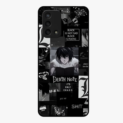 Midnight Chaos Mind Glass Case showing flat back view with abstract dark themed artwork and glossy glass finish.