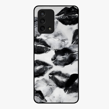 Midnight Kiss Marks Glass Case showing flat back view with lipstick kiss mark artwork and glossy glass finish.