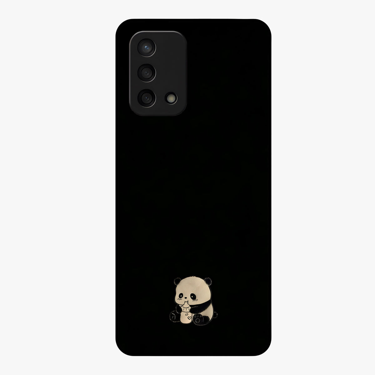 Midnight Panda Love Glass Case showing flat back view with cute panda themed artwork and glossy glass finish.