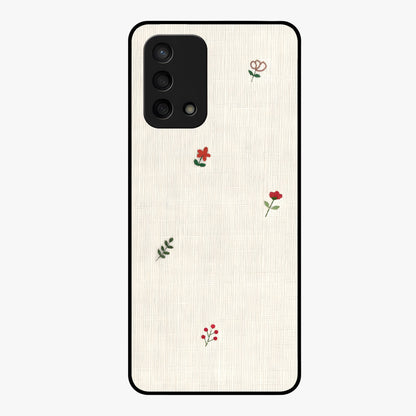 Minimal Petal Whispers Glass Case showing flat back view with soft minimal floral artwork and glossy glass finish.