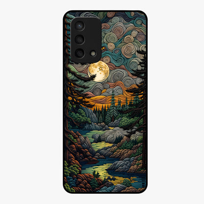 Moonlight Forest Dream Glass Case showing flat back view with mystical forest moonlight artwork and glossy glass finish.