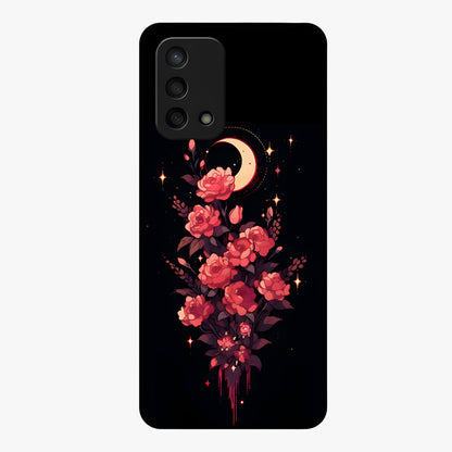 Moonlit Floral Elegance Glass Case showing flat back view with elegant floral artwork under moonlit tones and glossy glass finish.