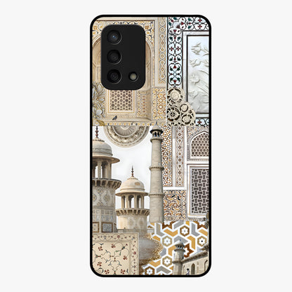 Mughal Marble Legacy Glass Case showing flat back view with intricate Mughal inspired marble pattern and glossy glass finish.