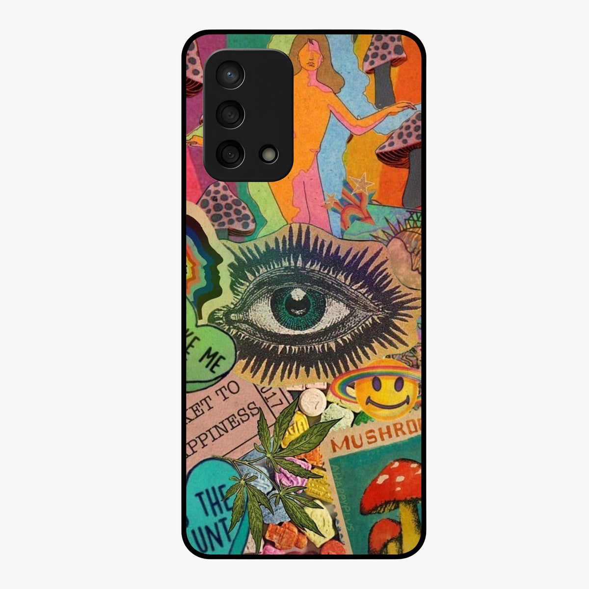 Mystic Eye Wonderland Glass Case showing flat back view with mystical eye themed artwork and glossy glass finish.