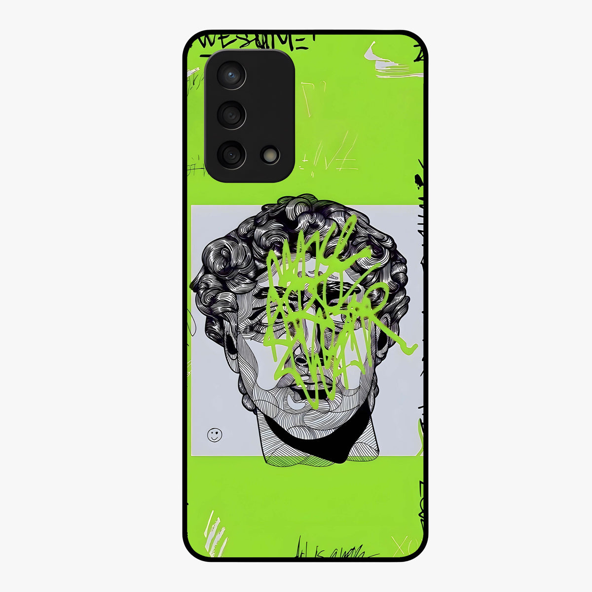 Neo Graffiti Rebellion Glass Case showing flat back view with vibrant graffiti artwork and glossy glass finish.