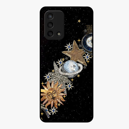 Pearls Universe Object Glass Case showing flat back view with pearl inspired cosmic artwork and glossy glass finish.