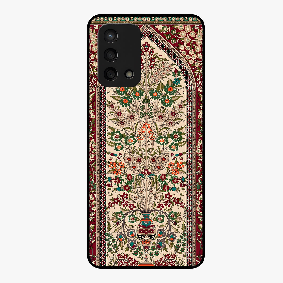 Persian Inspired Glass Case showing flat back view with ornate Persian style pattern artwork and glossy glass finish.