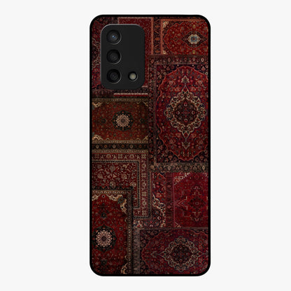 Persian Velvet Tale Glass Case showing flat back view with luxurious Persian velvet pattern artwork and glossy glass finish.
