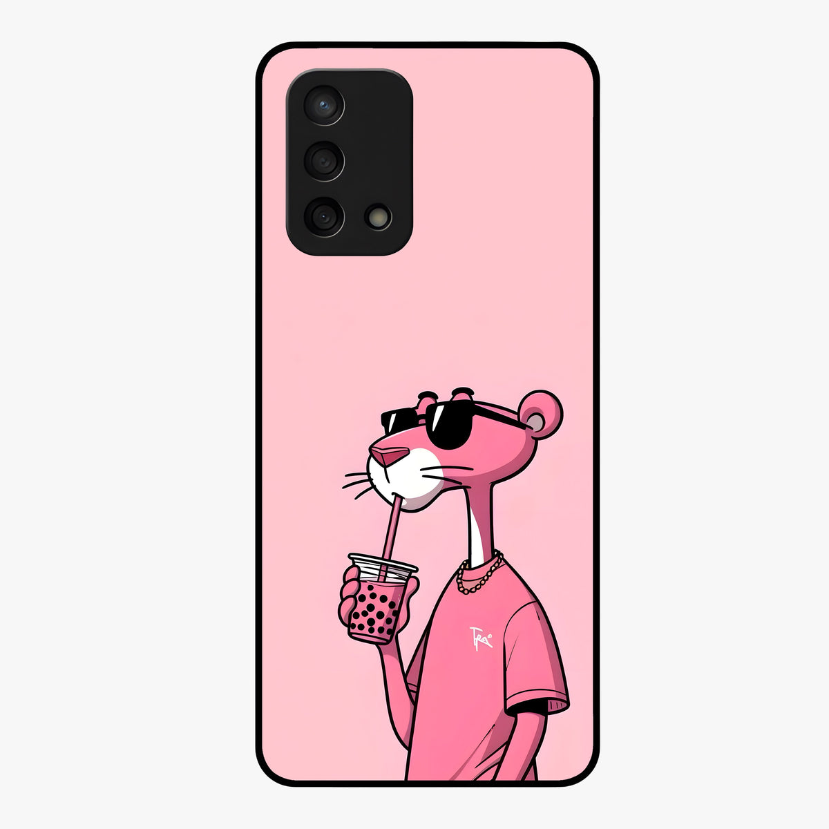 Pink Panther Glass Case showing flat back view with iconic pink panther artwork and glossy glass finish.