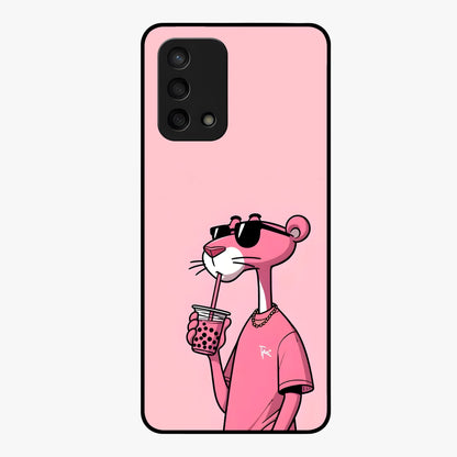 Pink Panther Glass Case showing flat back view with iconic pink panther artwork and glossy glass finish.