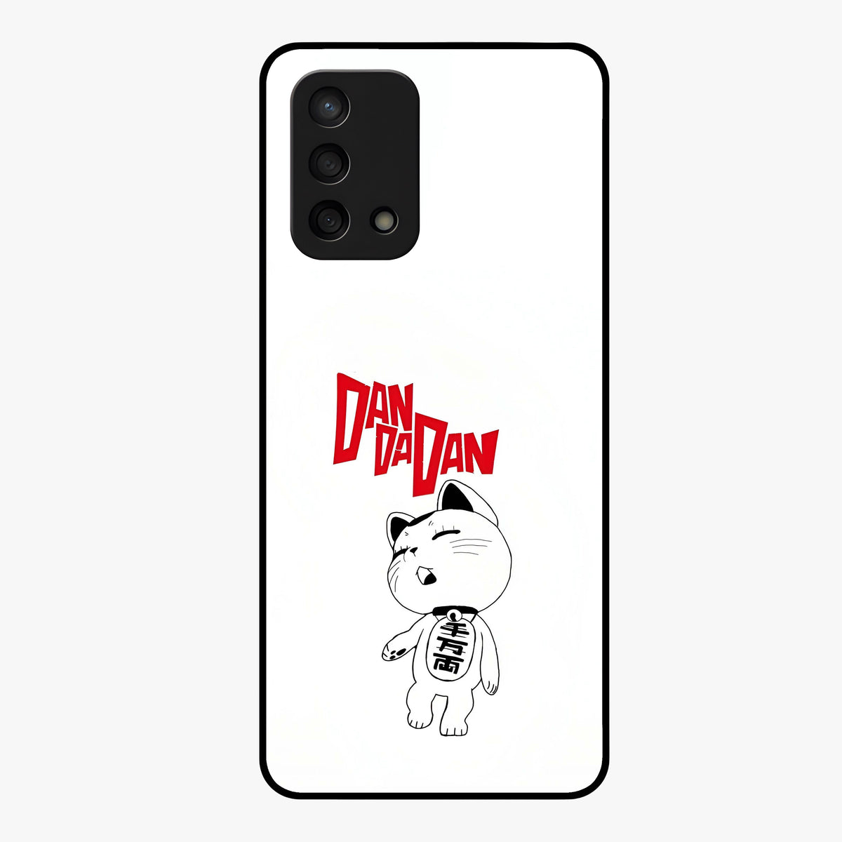 Playful Spirit Charm Glass Case showing flat back view with cheerful charm themed artwork and glossy glass finish.