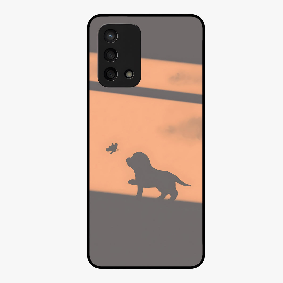 Puppy Shadow Art Glass Case showing flat back view with cute puppy shadow style artwork and glossy glass finish.