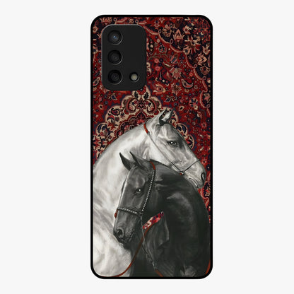 Regal Stallion Tapestry Glass Case showing flat back view with majestic horse tapestry artwork and glossy glass finish.