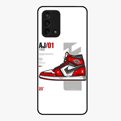 Retro Sneaker Blueprint Glass Case showing flat back view with sneaker blueprint style artwork and glossy glass finish.