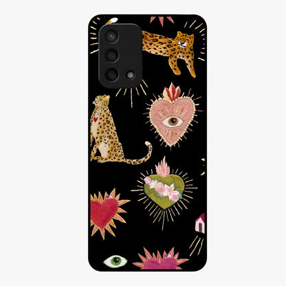 Sacred Jungle Heart Glass Case showing flat back view with jungle inspired heart artwork and glossy glass finish.