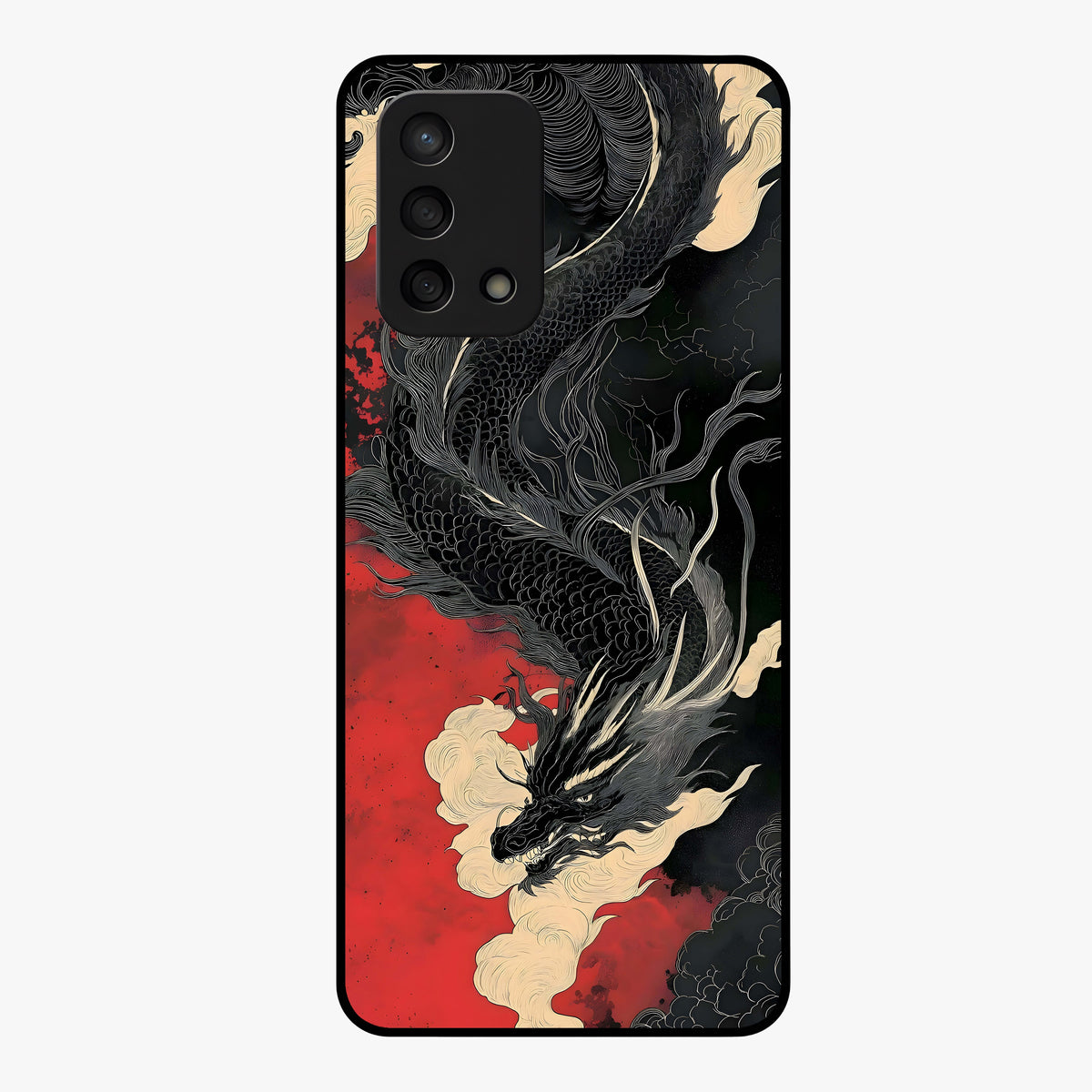 Shadow Dragon Fury Glass Case showing flat back view with fierce dragon artwork and glossy glass finish.