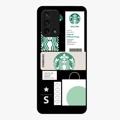 Starbucks Mocha Glass Case showing flat back view with coffee inspired artwork and glossy glass finish.