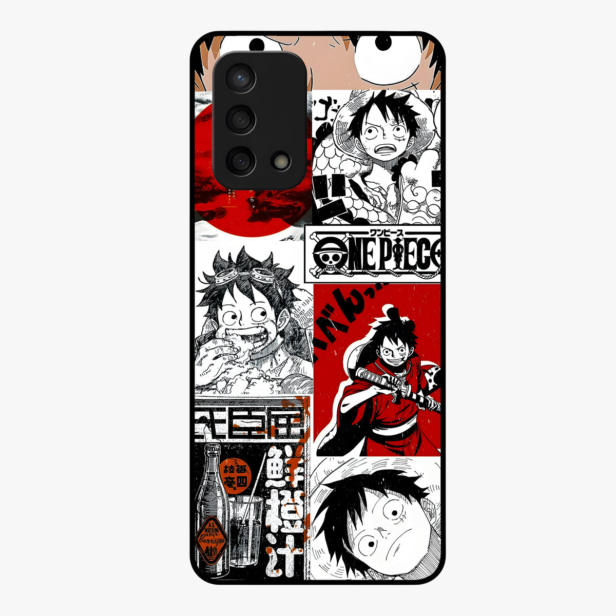 Strawhat Chaos Panels Glass Case showing flat back view with anime inspired chaos panel artwork and glossy glass finish.
