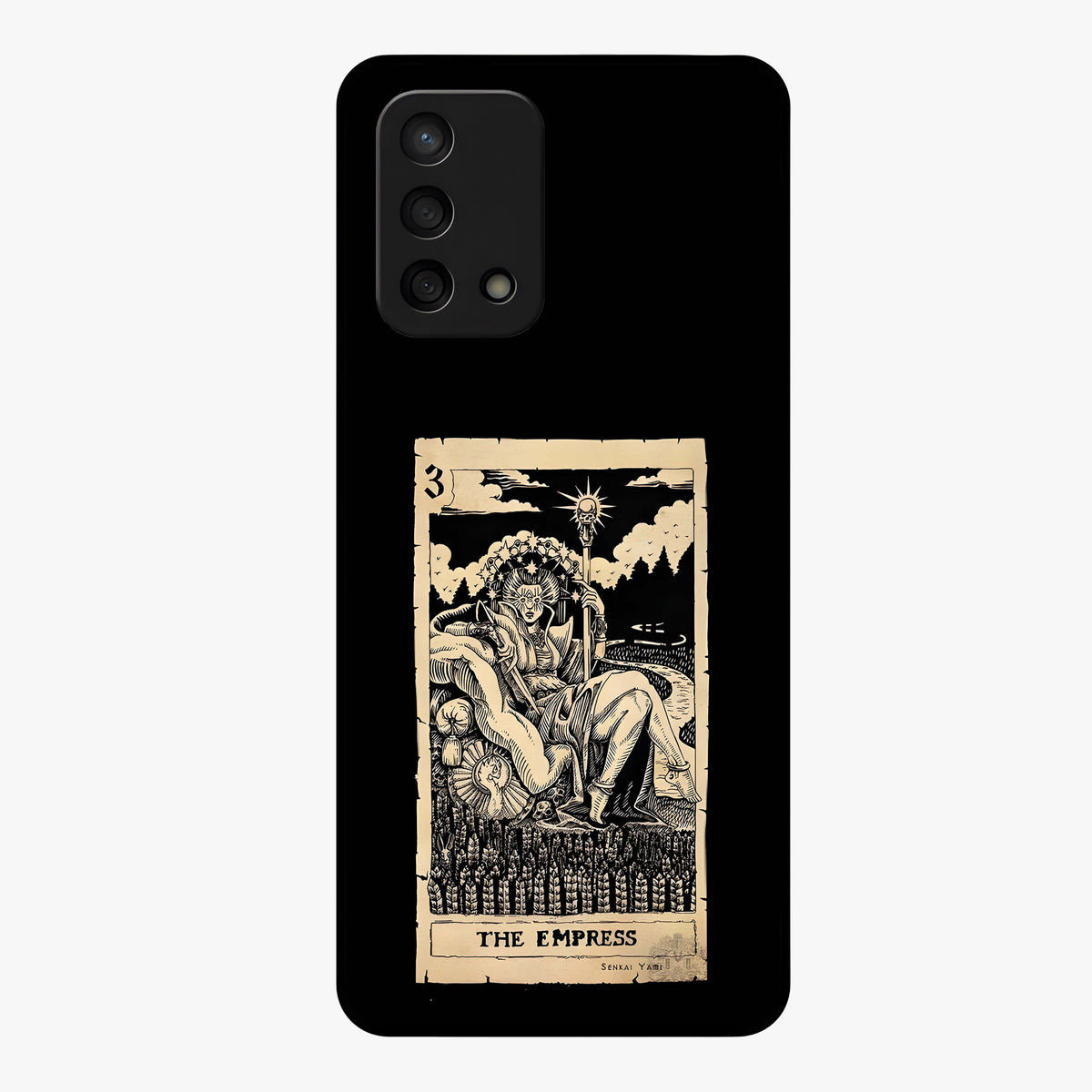 The Empress Glass Case showing flat back view with regal feminine artwork and glossy glass finish.