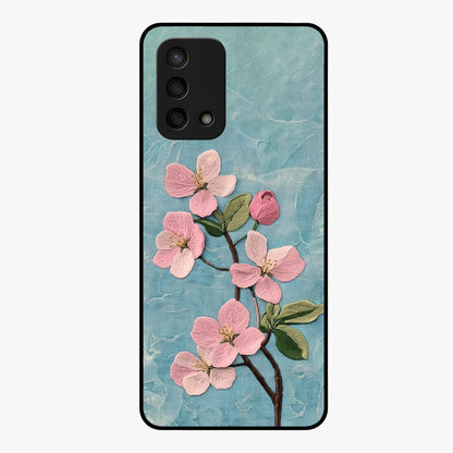 Threaded Blossom Breeze Glass Case showing flat back view with delicate blossom artwork and glossy glass finish.