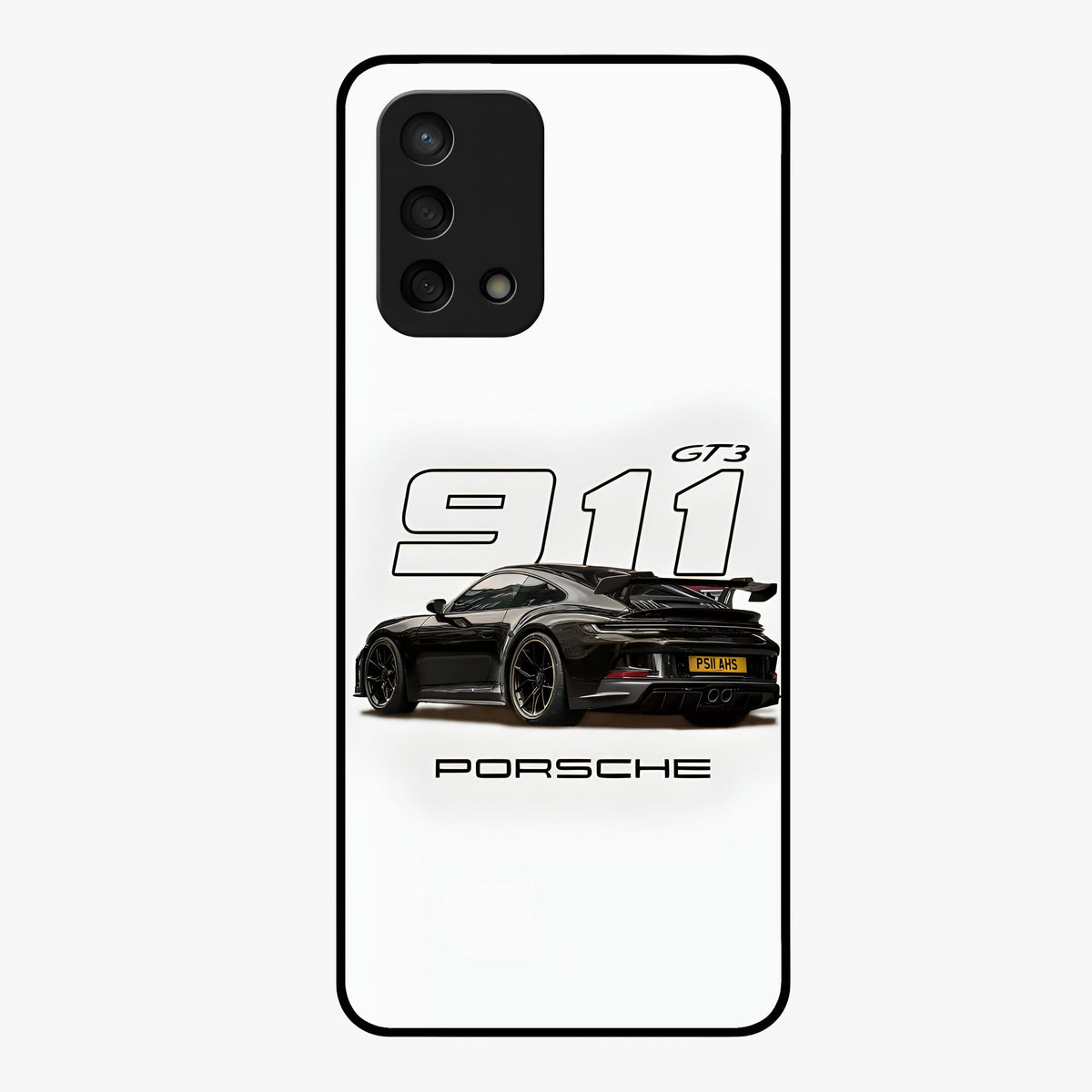 Turbo Legacy Icon Glass Case showing flat back view with iconic sports car inspired artwork and glossy glass finish.