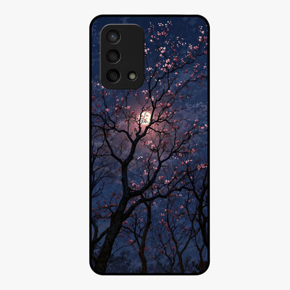 Twilight Sakura Serenade Glass Case showing flat back view with cherry blossom artwork at twilight and glossy glass finish.