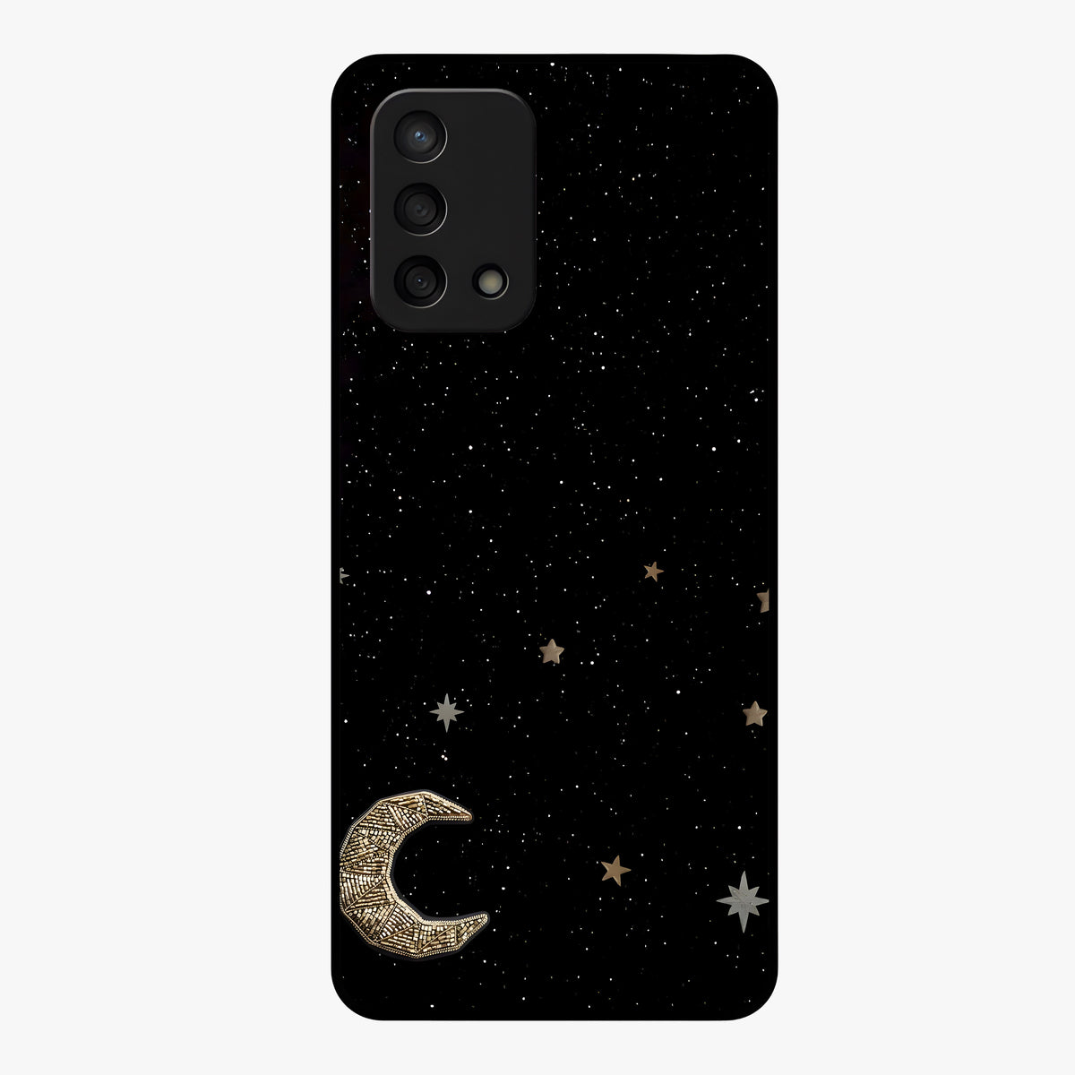 Twinkle Star With Half Moon Glass Case showing flat back view with star and half moon artwork and glossy glass finish.