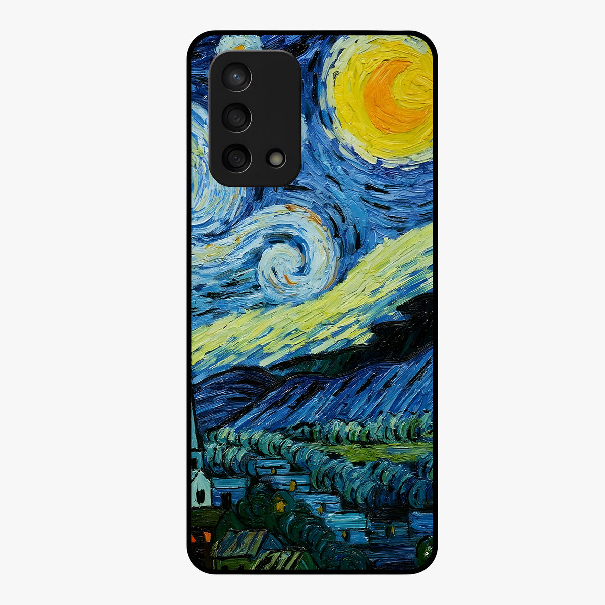 Van Gogh Art Glass Case showing flat back view with classic painterly artwork inspired by Van Gogh style and glossy glass finish.